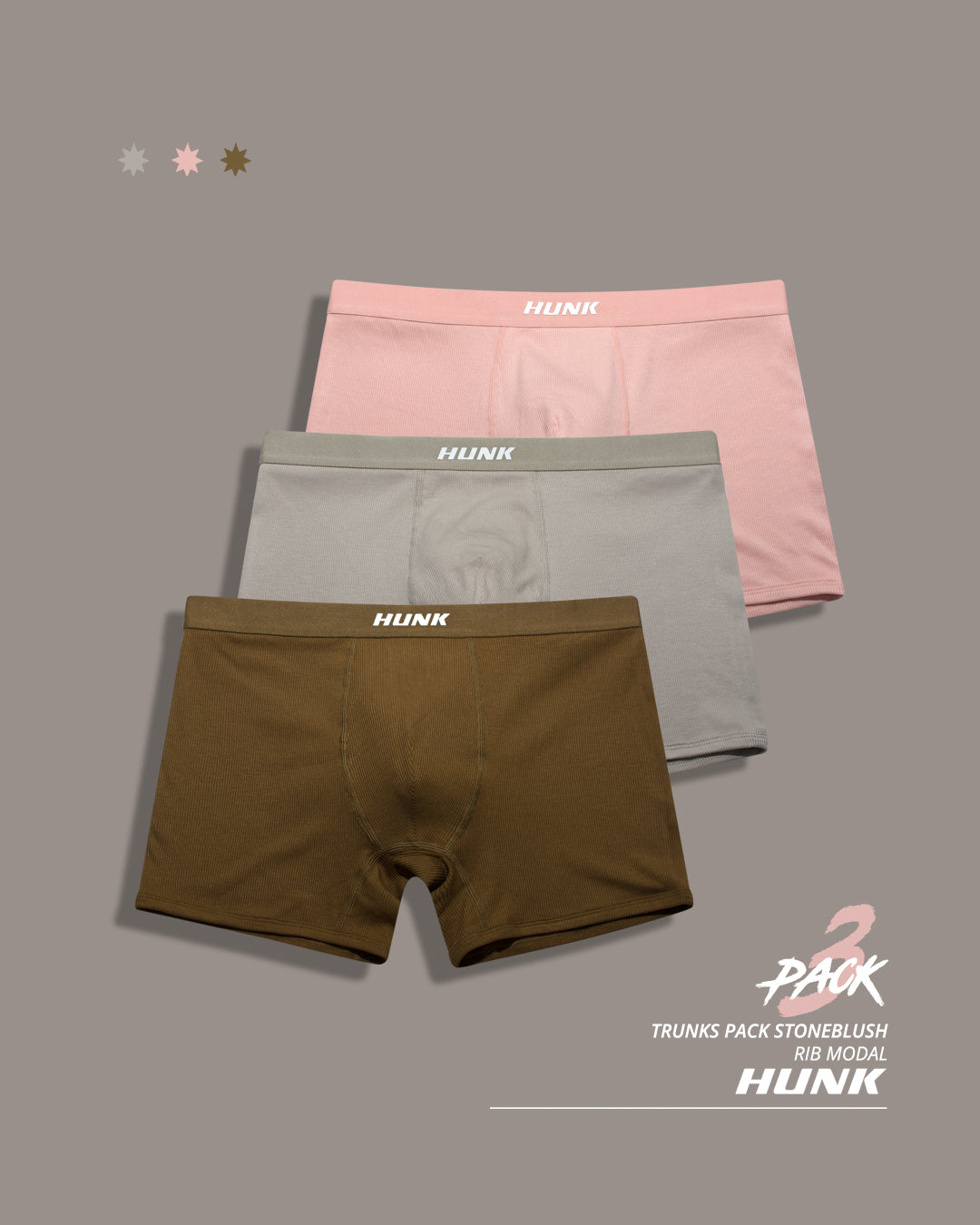 Stoneblush 3-pack Boxers - HUNK Menswear